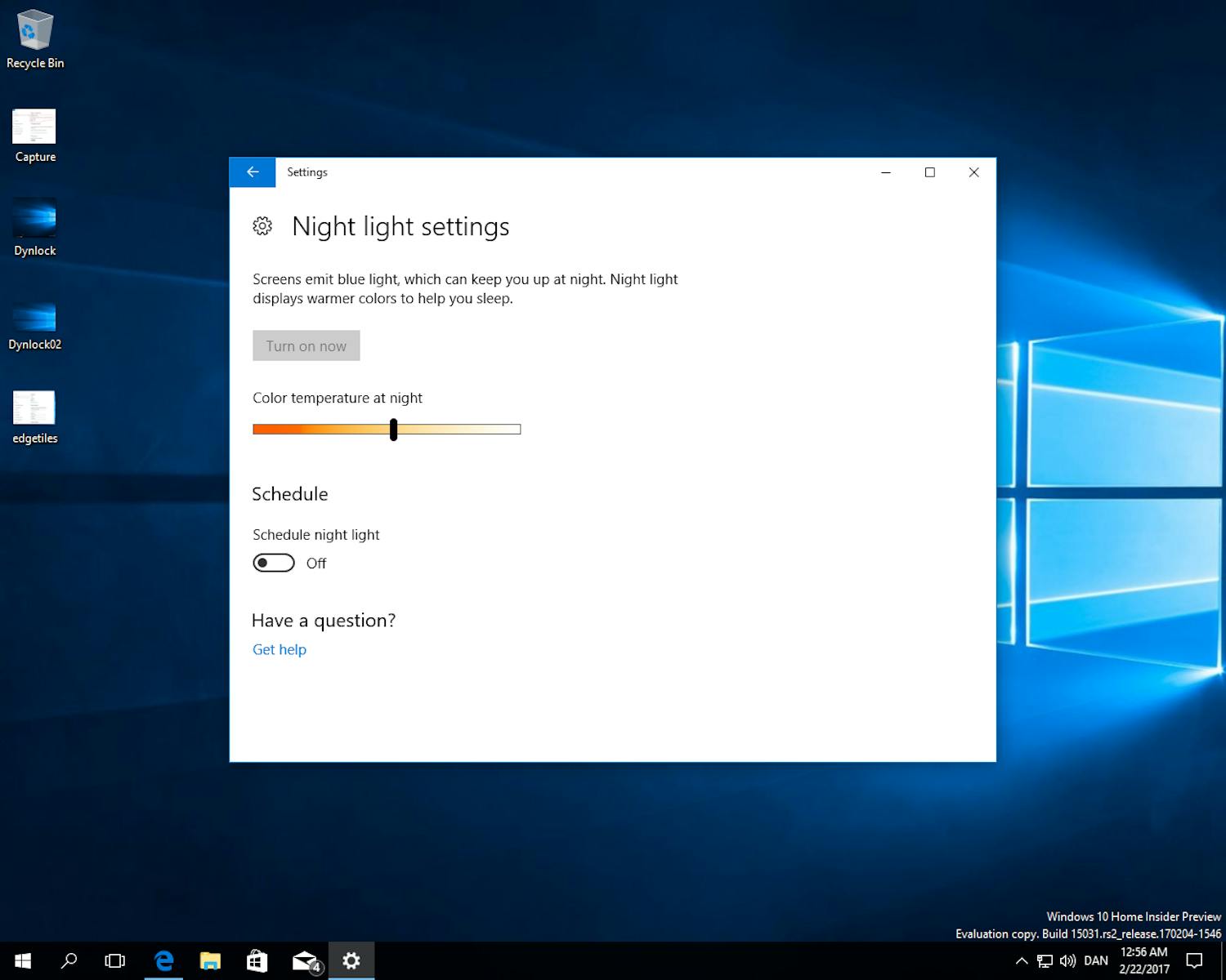 Inställning av nattläge i Windows 10